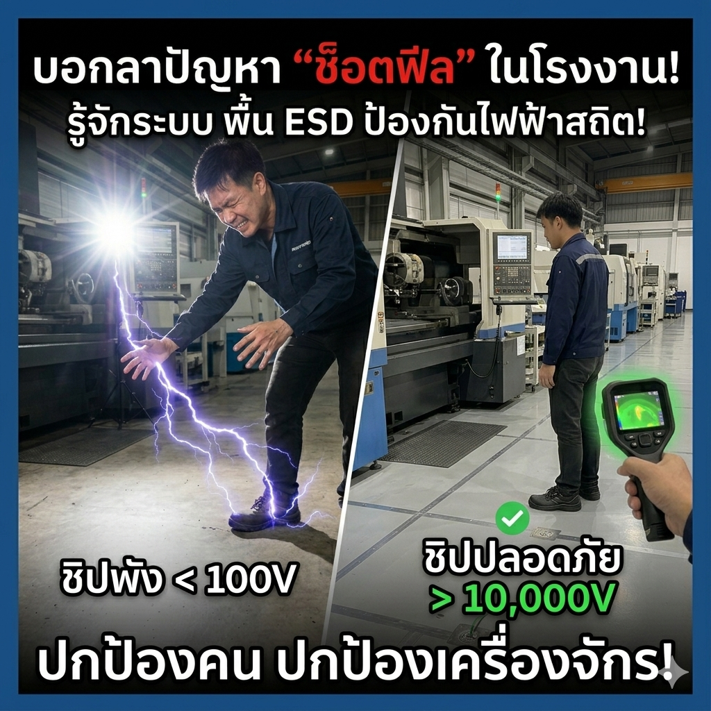 บอกลาปัญหา "ช็อตฟีล" ในโรงงาน! รู้จักกับระบบ พื้น ESD ป้องกันไฟฟ้าสถิต