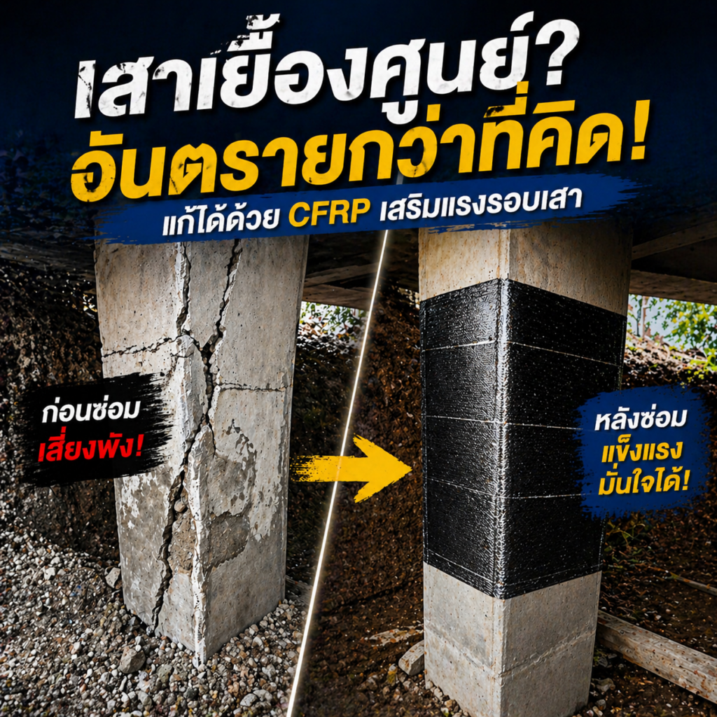 การใช้ CFRP ซ่อมเสาเยื้องศูนย์ จากแรงดันดิน